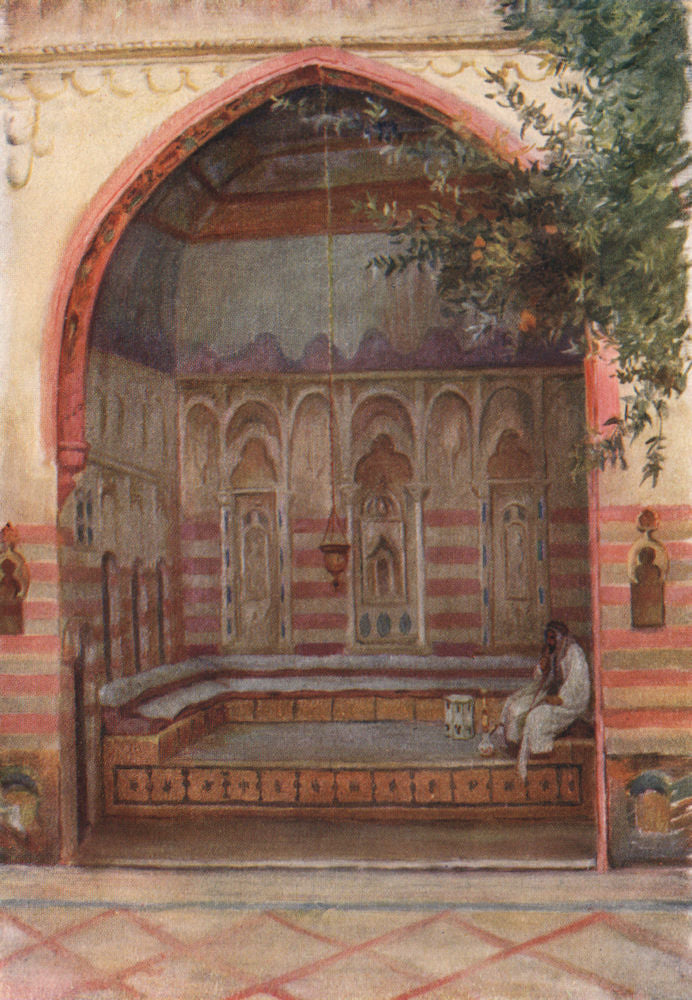 'A Damascene interior' by Margaret Thomas. Syria 1908 old antique print